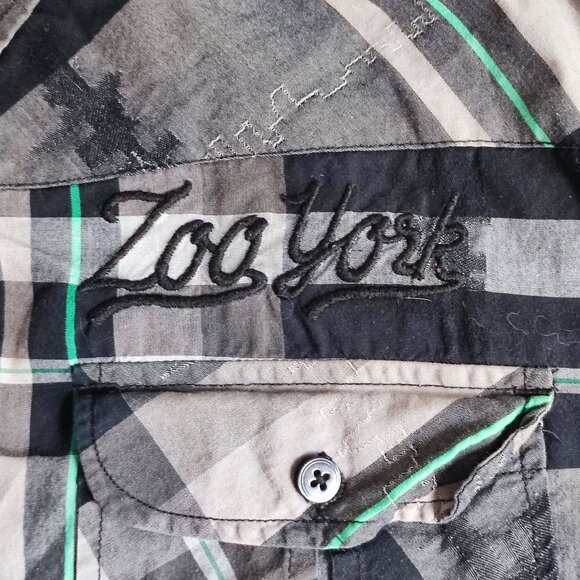 Zoo York casual button down shirt men's size XXL grey plaid long sleeve slim fit - Picture 5 of 11